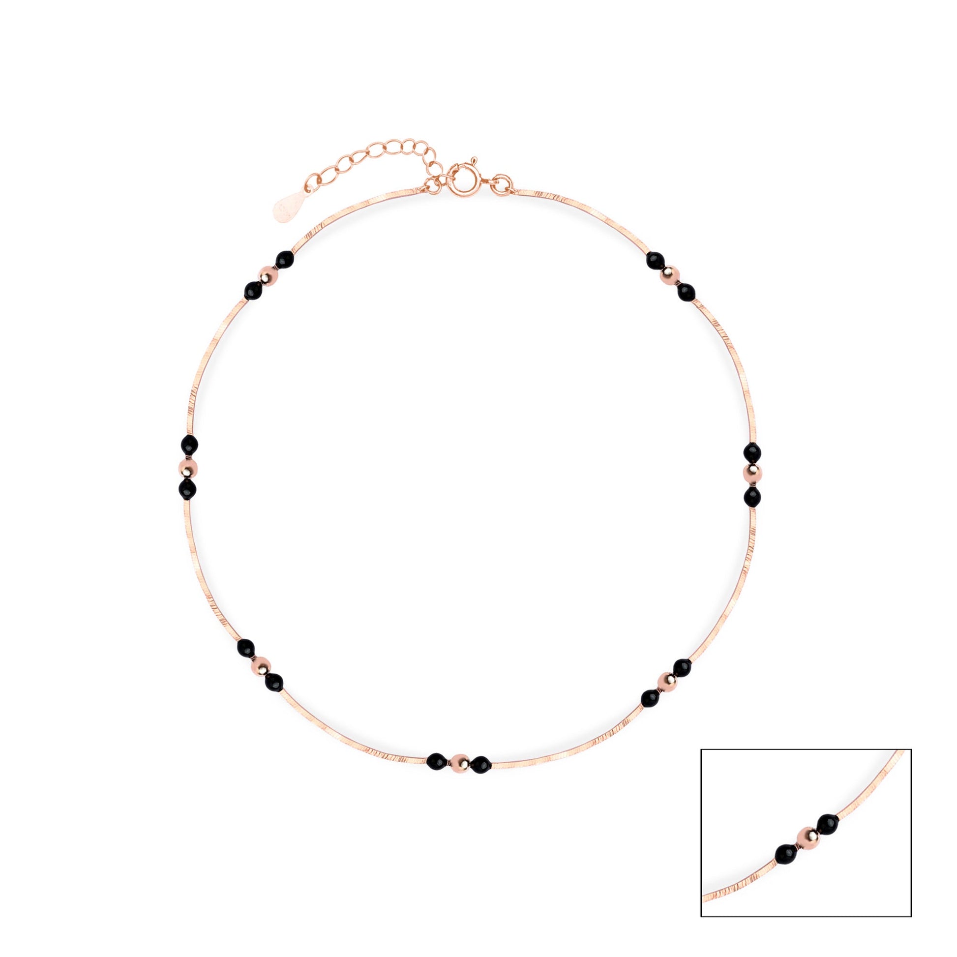 Black Beaded Silver Anklet