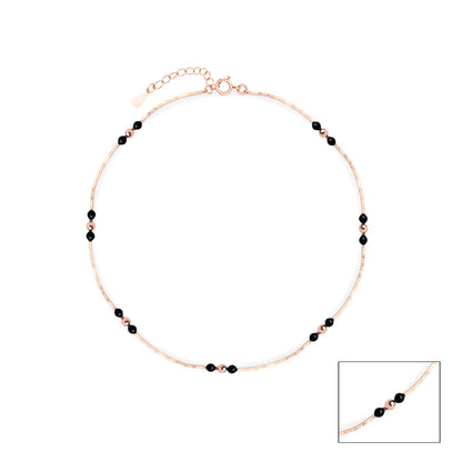 Black Beaded Silver Anklet