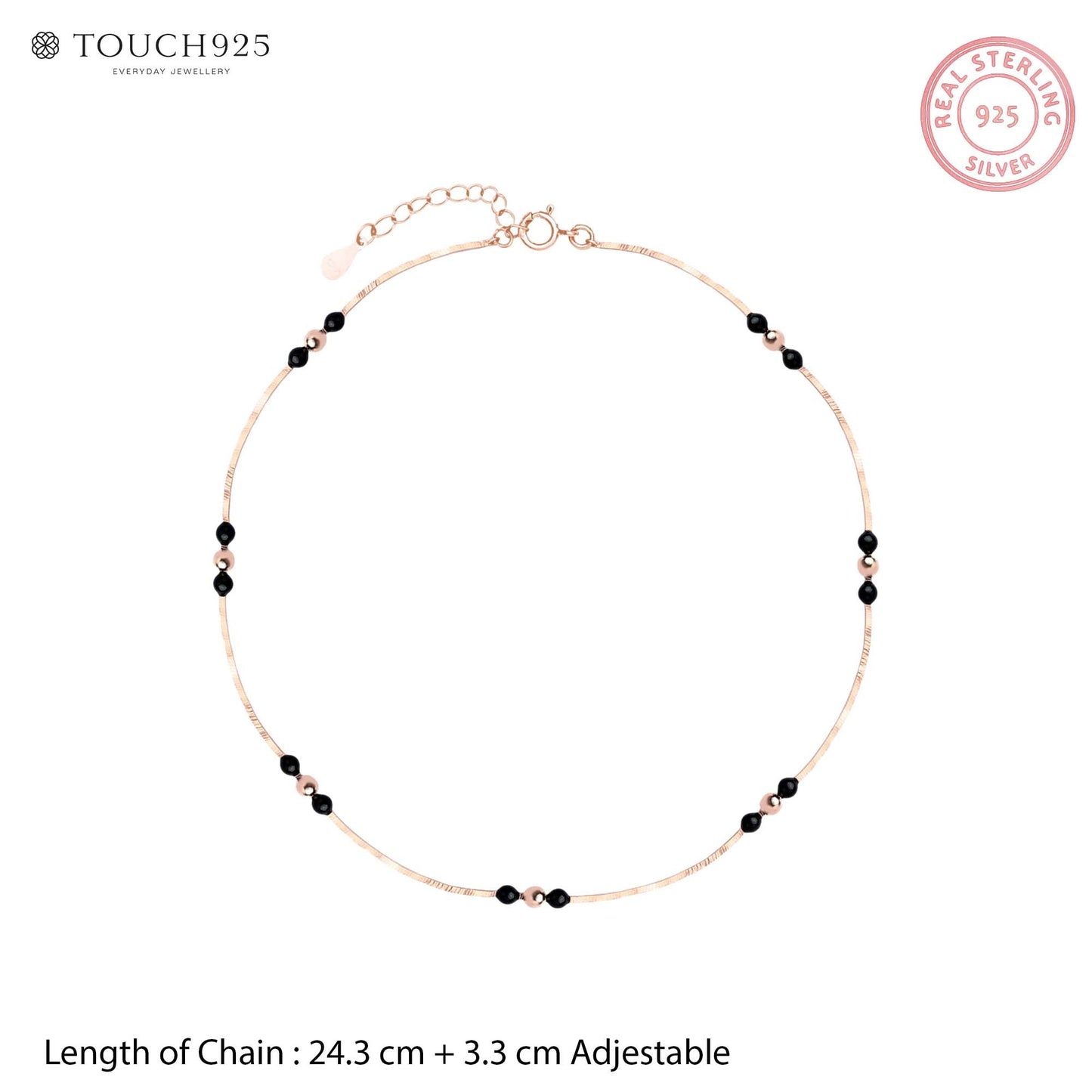 Black Beaded Silver Anklet
