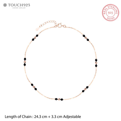 Black Beaded Silver Anklet