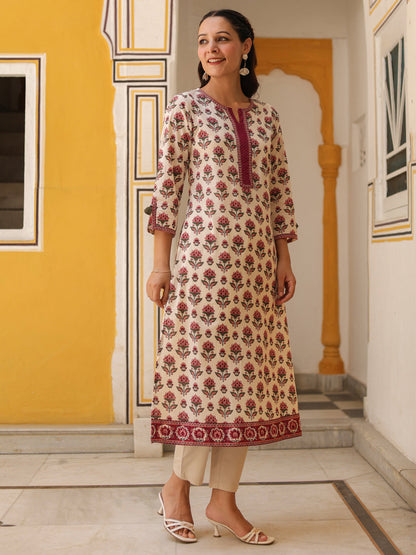 Beige floral printed women kurta