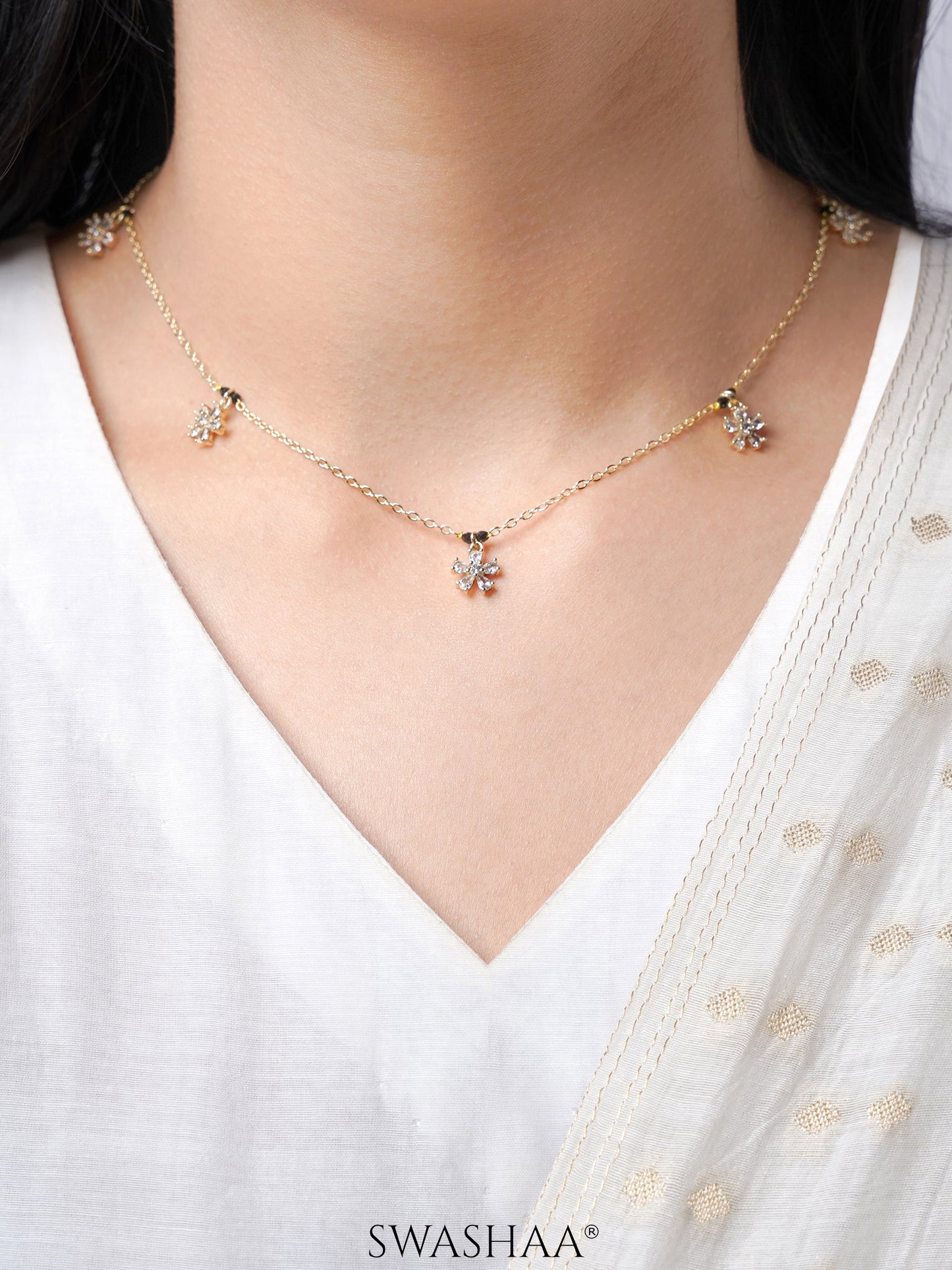 Blossomy Floral CZ Charms 14K Gold Plated Mangalsutra