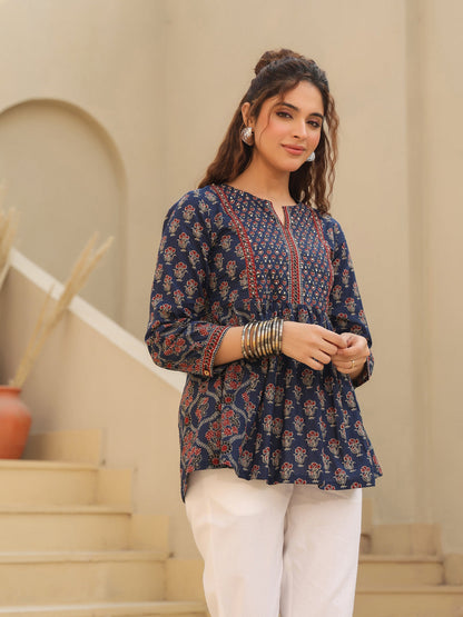 Blue Abstract Print Top