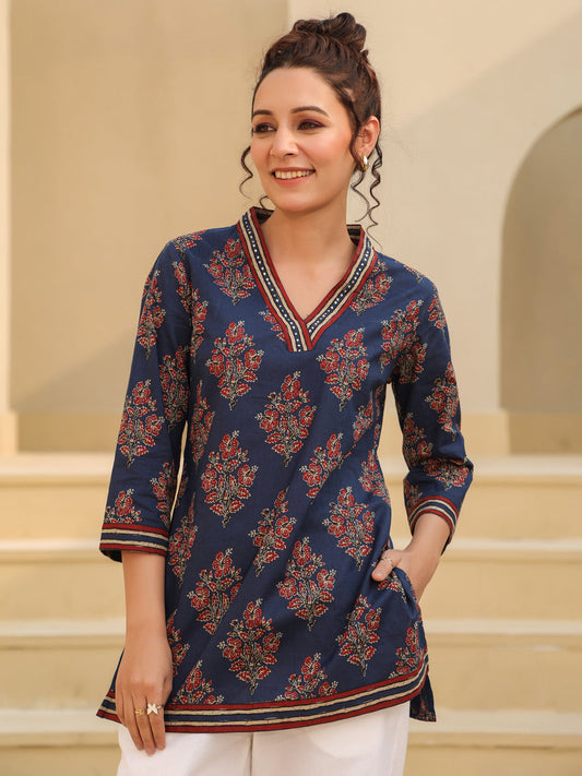 Blue Ajrakh Cotton Top