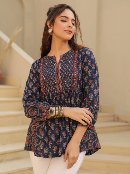 Blue Artisan Cotton Top