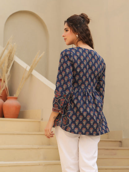 Blue Casual Cotton Wear Top