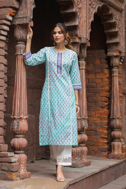 Blue Ethnic Motif Printed Kurta