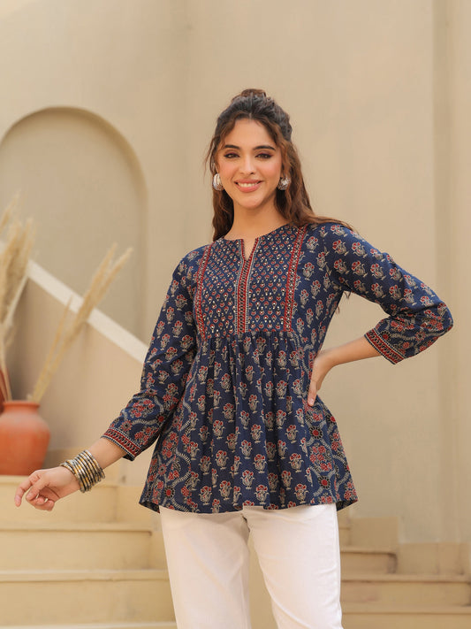Blue Handblock Print Top