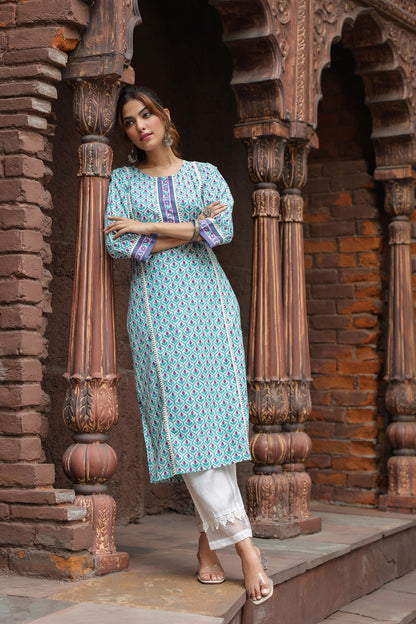 Blue Motif Design Kurta for Women