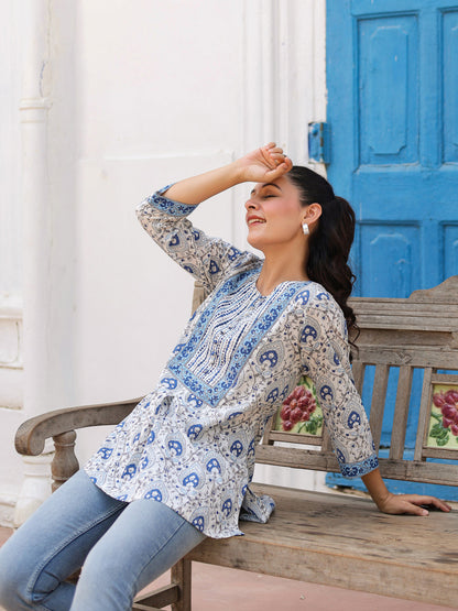 Blue Printed Casual Top