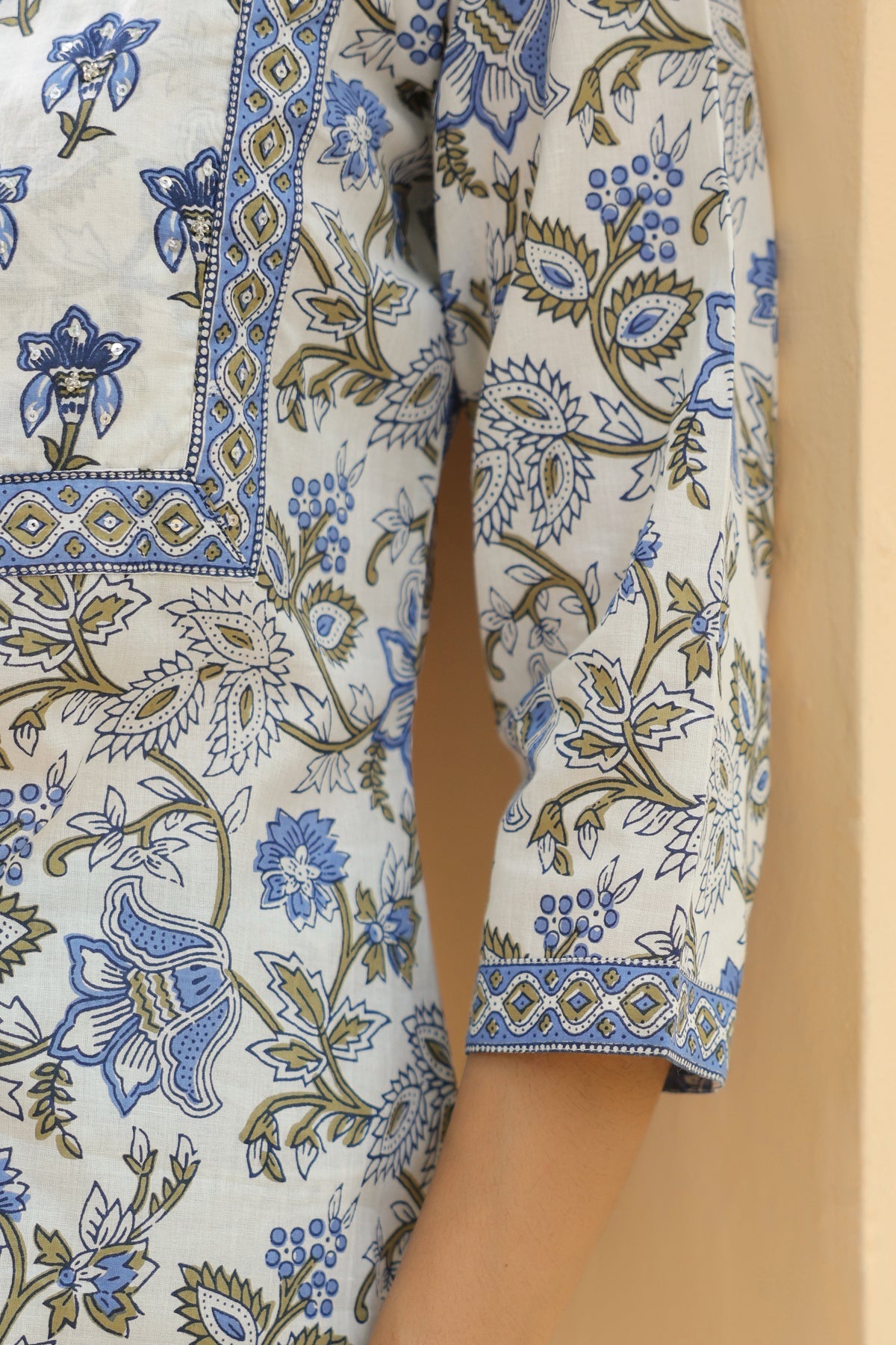 Blue Printed White Cotton Top