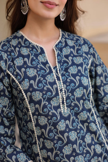 Blue ethnic floral kurta daily wear