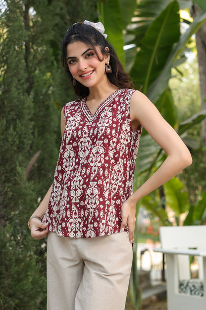 Brown casual cotton top women