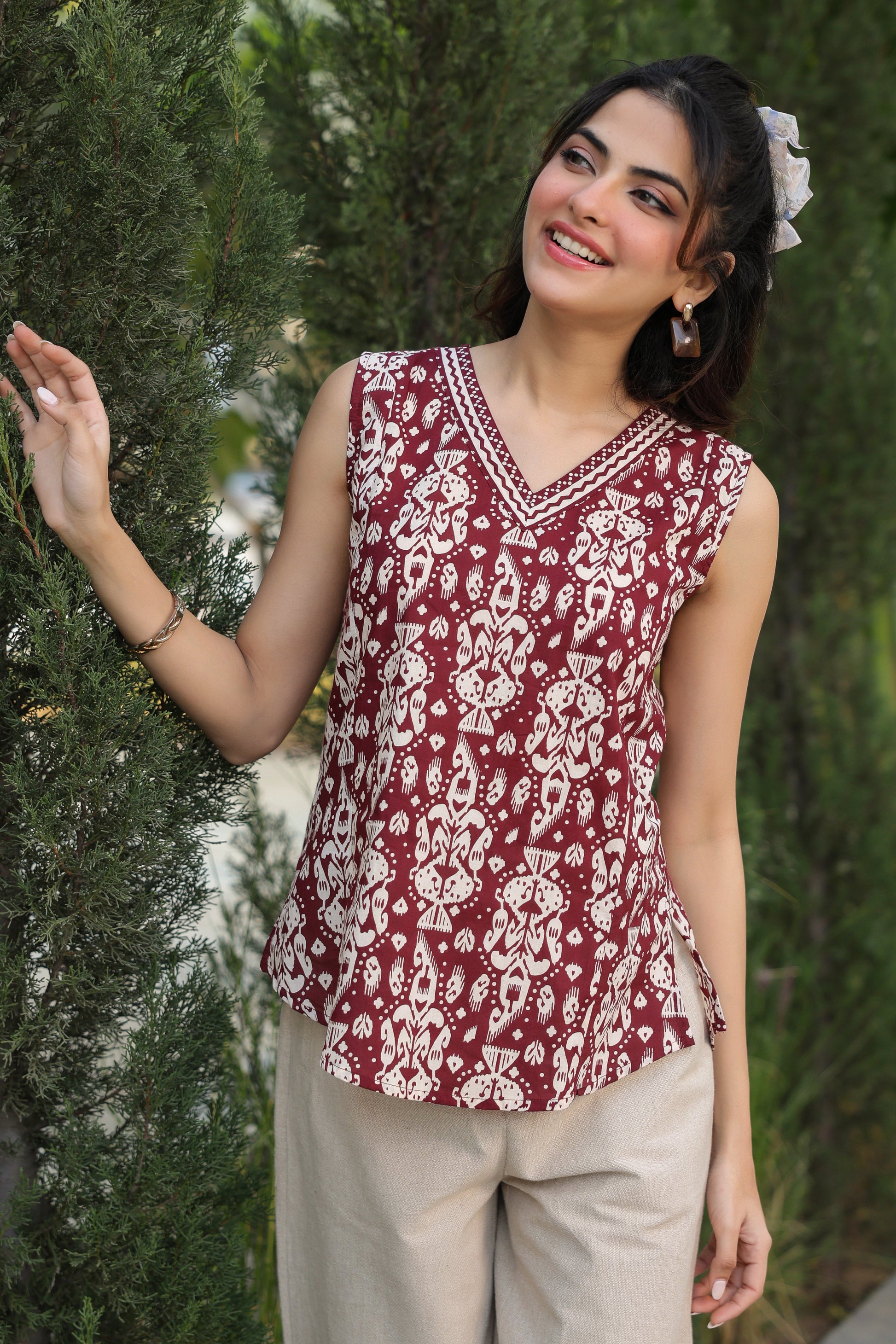 Brown cotton top casual wear