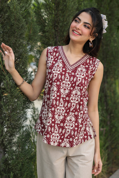 Brown cotton top casual wear