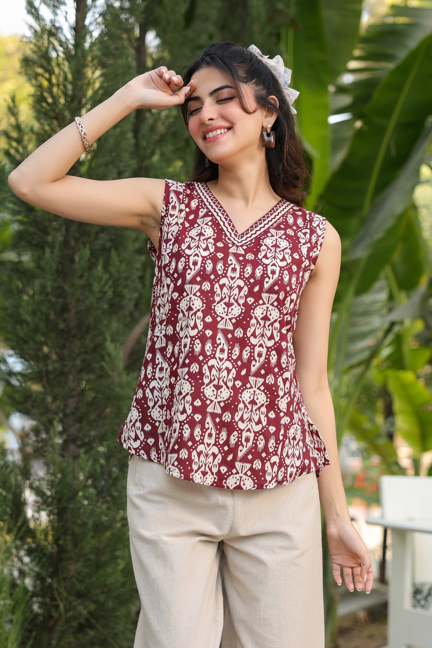Brown printed top for women