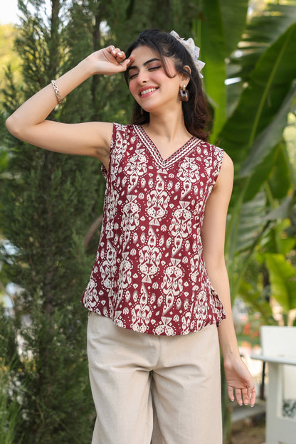 Brown printed top for women