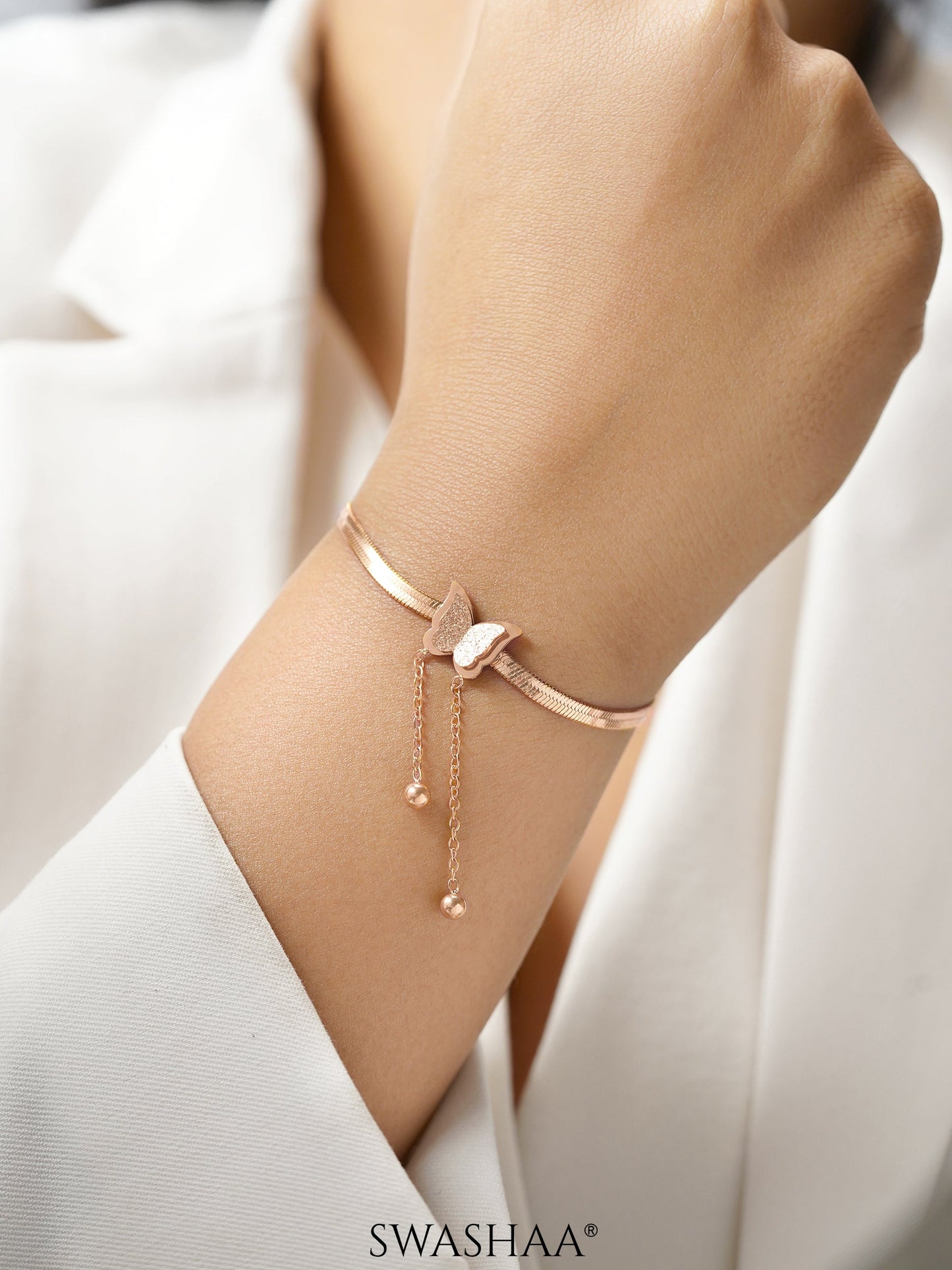 Butterfly Snake Charm Rosegold Loose Chain Bracelet