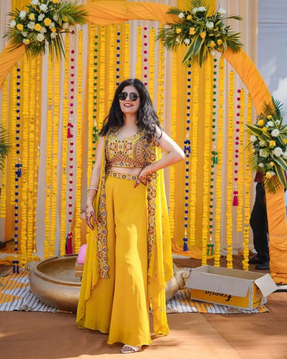 Haldi Ceremony Special Shrug Lehenga Set (Stitched) - Premium  from Ethenika.com - Just INR 2590! Shop now at Ethenika.com 
