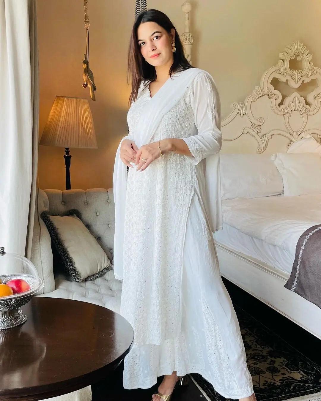 Chikankari kurti with Diamond work Kurti Palazzo set - Premium  from Ethenika.com - Just INR 2590! Shop now at Ethenika.com 