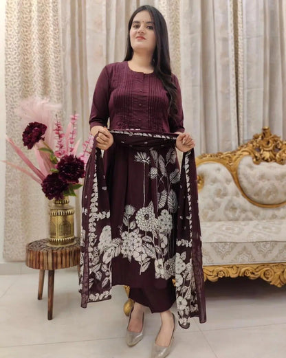Soft Cotton Self Print Kurti Pant Dupatta Set - Premium  from Ethenika.com - Just INR 2490! Shop now at Ethenika.com 