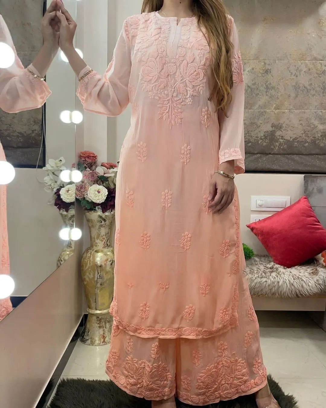 Rayon Chain Stitch Thread work Kurti Palazzo - Premium  from Ethenika.com - Just INR 1790! Shop now at Ethenika.com 