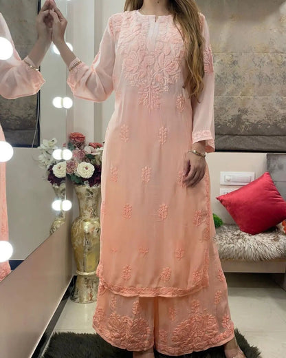 Rayon Chain Stitch Thread work Kurti Palazzo - Premium  from Ethenika.com - Just INR 1790! Shop now at Ethenika.com 
