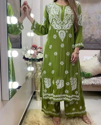 Rayon Chain Stitch work Chikankari Kurti - Premium  from Ethenika.com - Just INR 1590! Shop now at Ethenika.com 