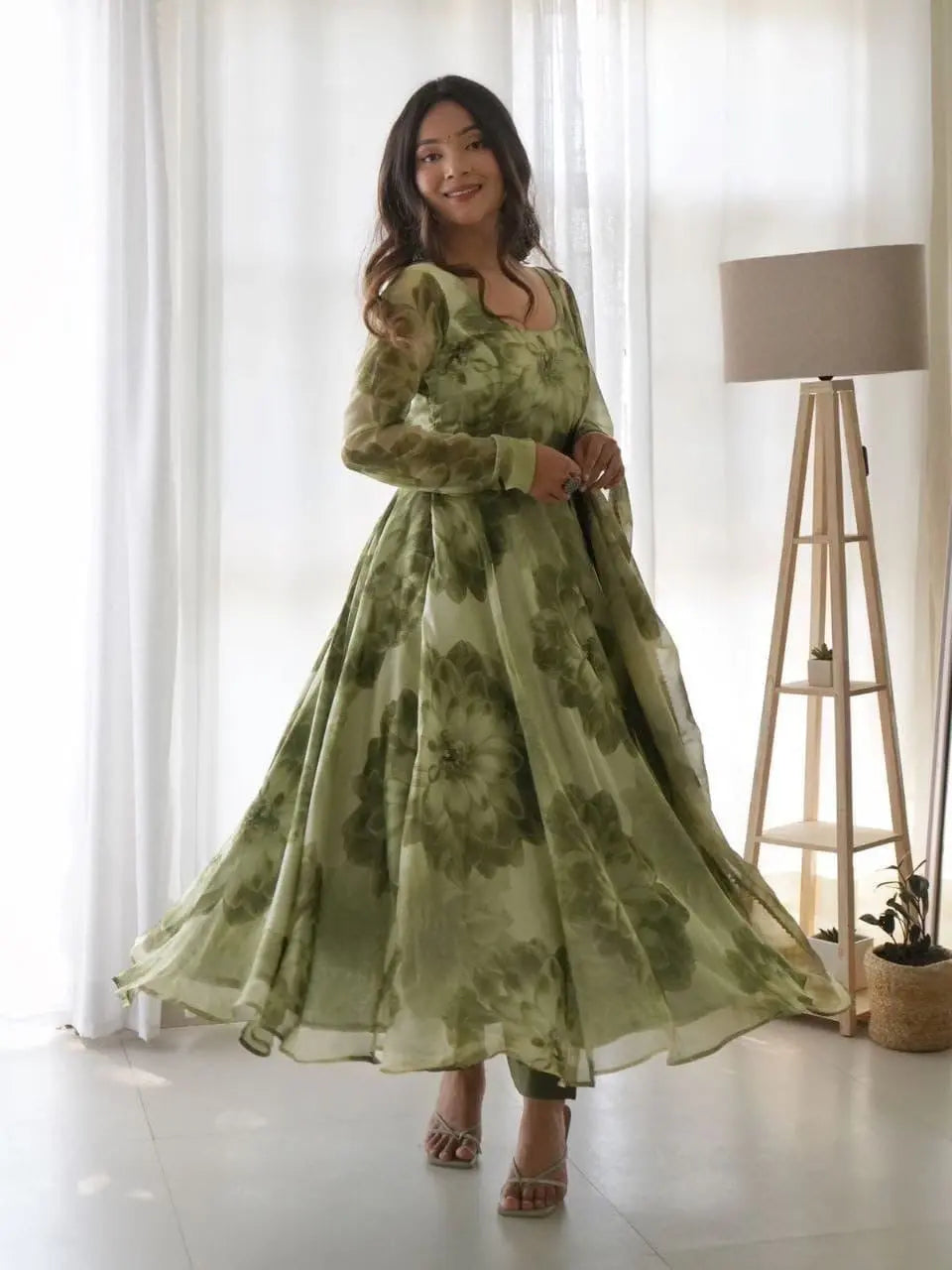 Organza Floral Digital Print Flair Dress Suit - Premium  from Ethenika.com  - Just INR 1590! Shop now at Ethenika.com 