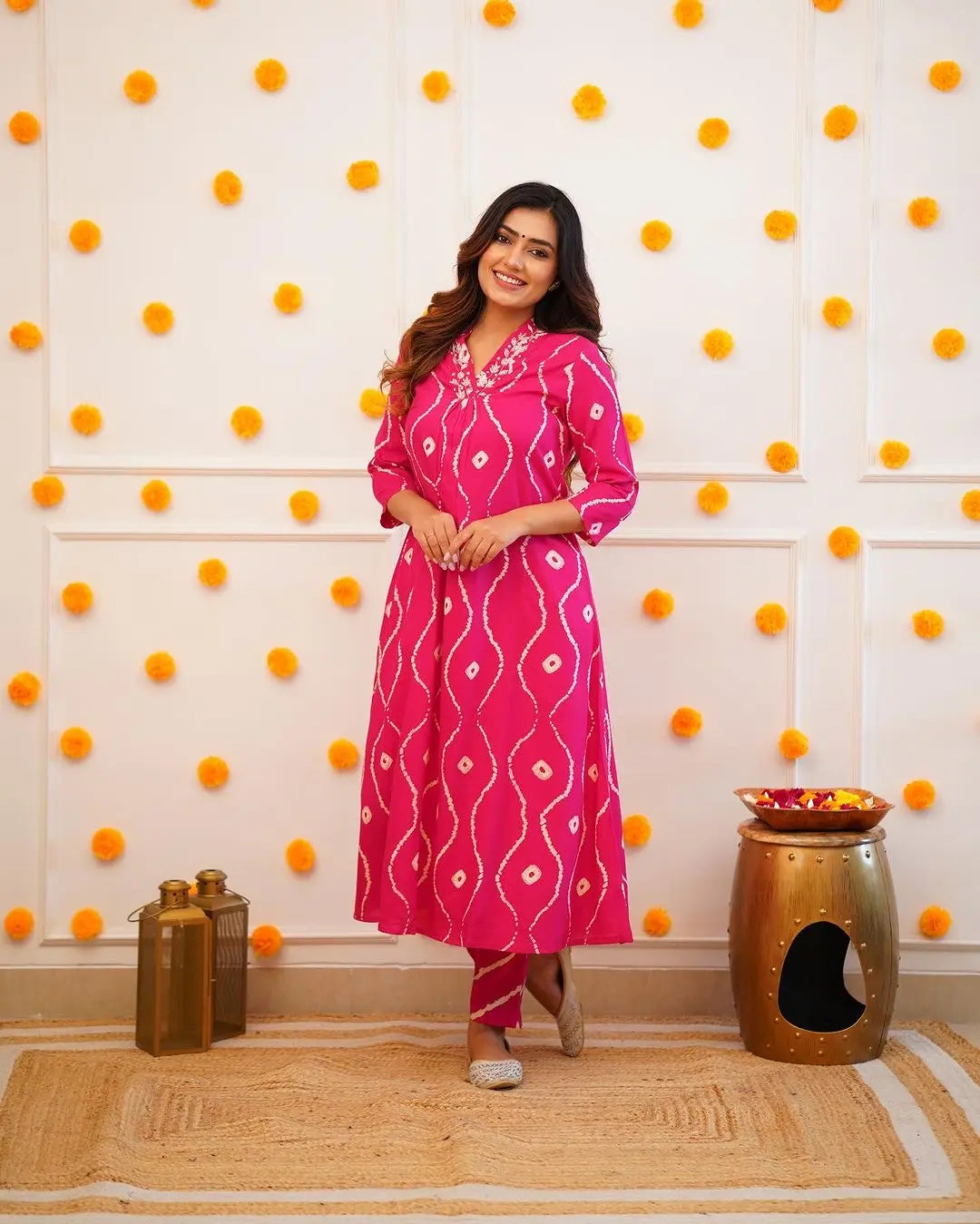 Neckline Thread Work Leheriya Kurti Pant Set (Stitched) - Premium  from Ethenika.com - Just INR 1990! Shop now at Ethenika.com 