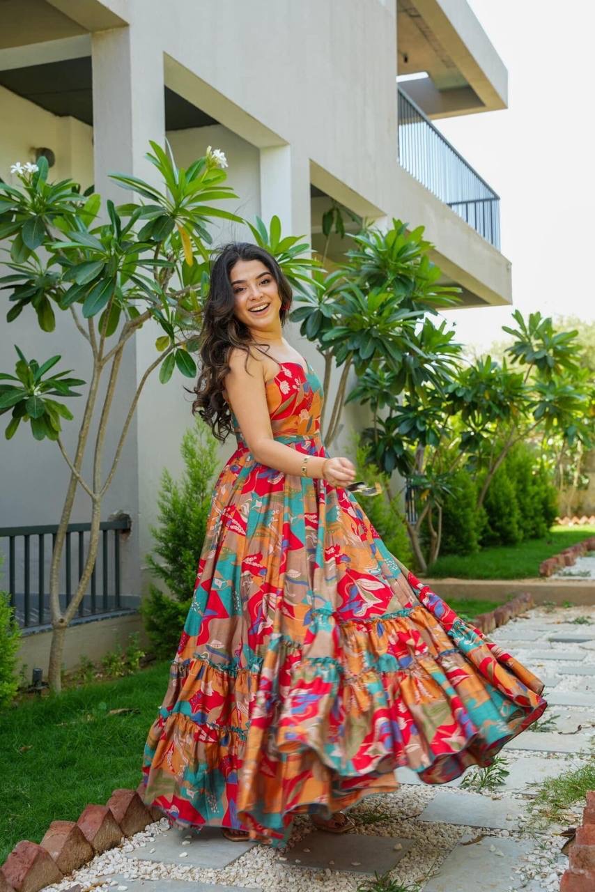 Ethenika Floral Printed Summer Special Maxi Dress