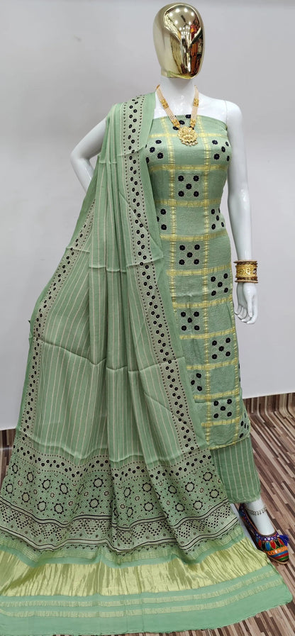 Ghazi Silk Golden Chex Hand print dress material - Premium  from Ethenika.com - Just INR 6999! Shop now at Ethenika.com 