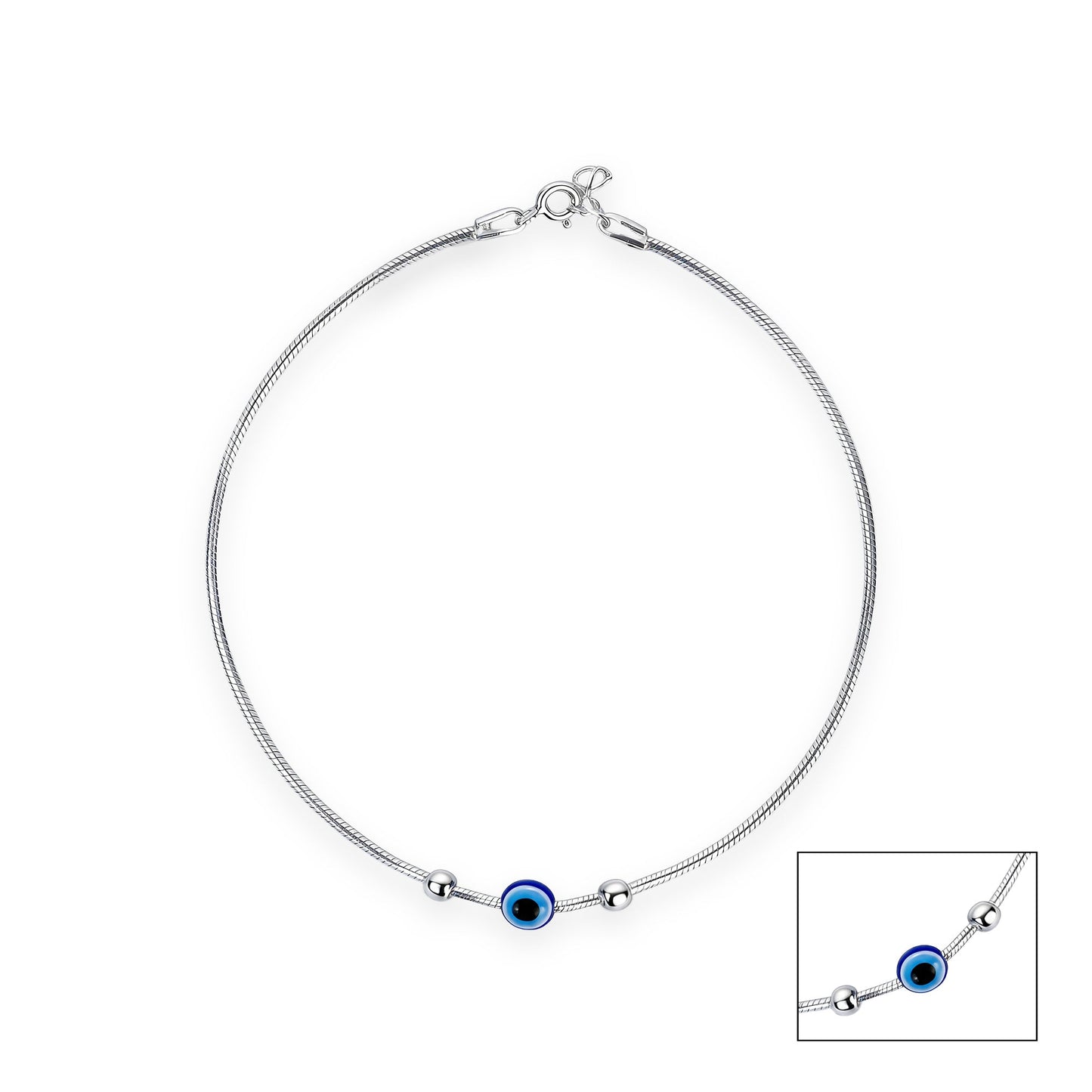 Serene Blue Eye Silver Charm Anklet