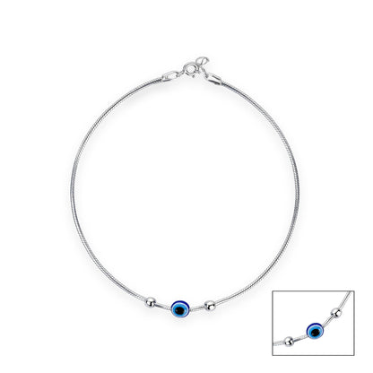 Serene Blue Eye Silver Charm Anklet