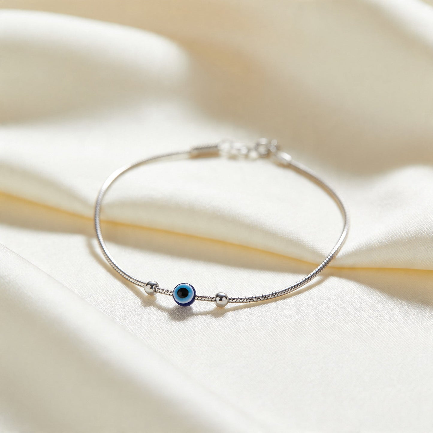 Serene Blue Eye Silver Charm Anklet