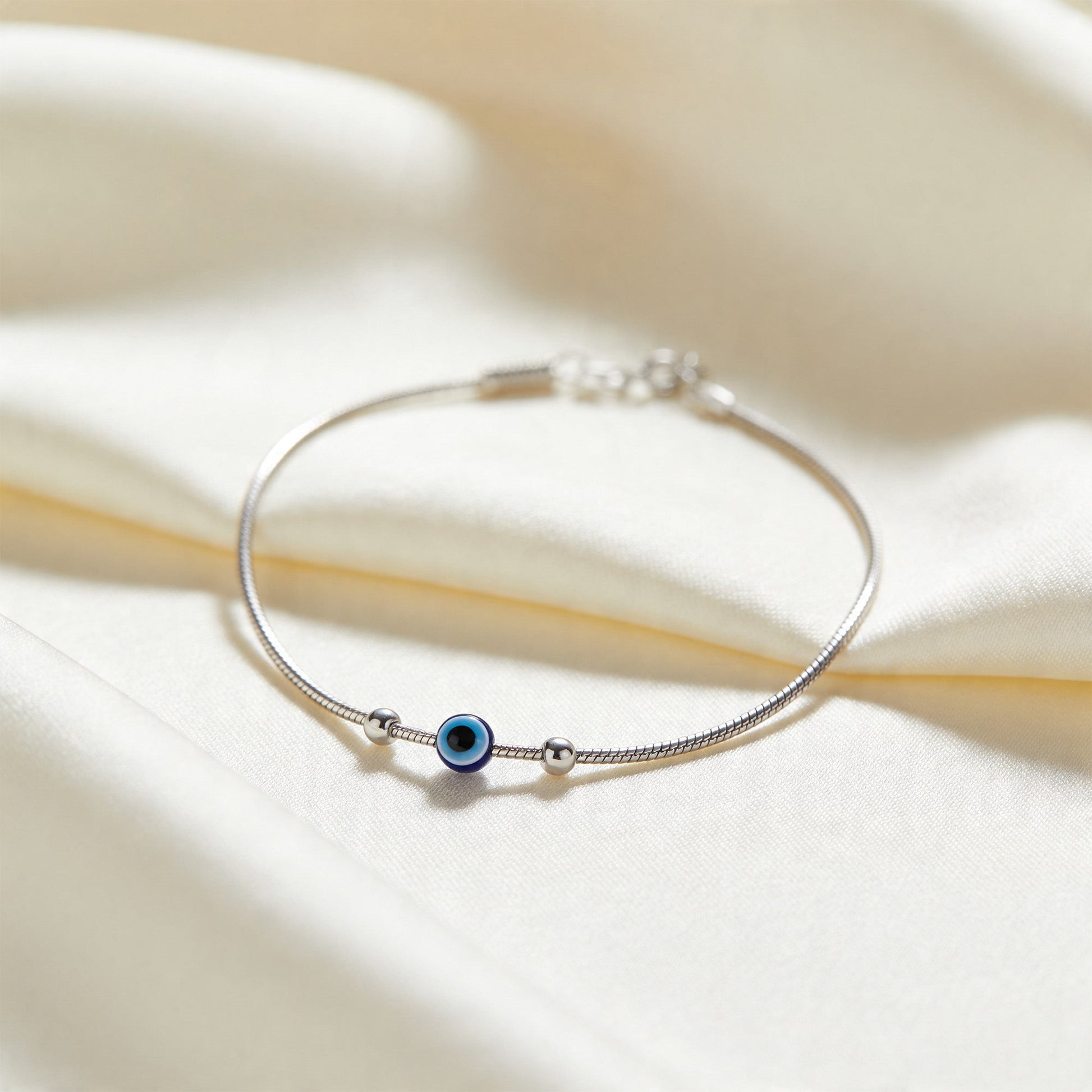 Serene Blue Eye Silver Charm Anklet