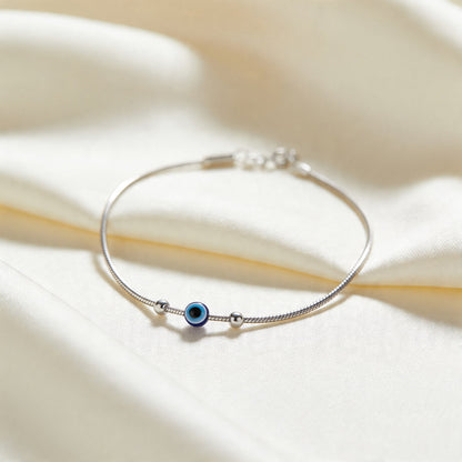 Serene Blue Eye Silver Charm Anklet