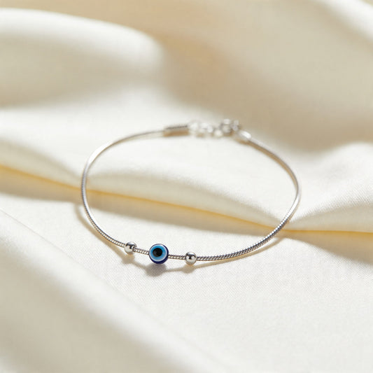 Serene Blue Eye Silver Charm Anklet