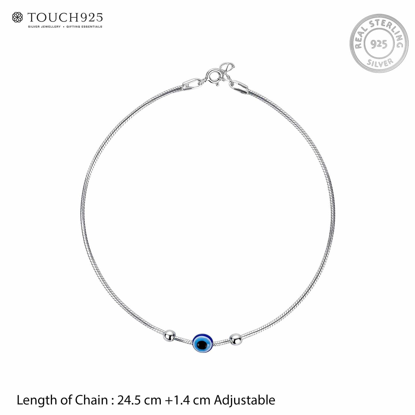 Serene Blue Eye Silver Charm Anklet