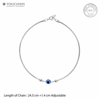 Serene Blue Eye Silver Charm Anklet