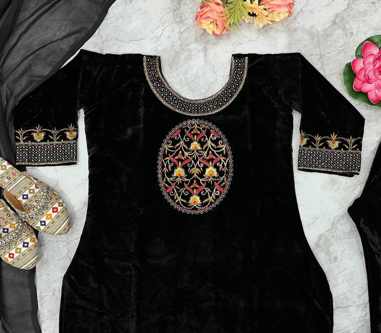 Winter Special Designer Black Velvet Kurti Pant Dupatta Set - Premium  from Ethenika.com  - Just INR 2590! Shop now at Ethenika.com 