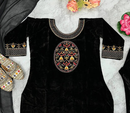 Winter Special Designer Black Velvet Kurti Pant Dupatta Set - Premium  from Ethenika.com  - Just INR 2590! Shop now at Ethenika.com 