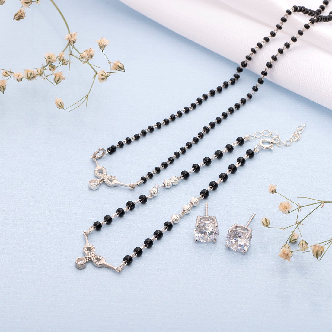 Rhodium Plated 925 Sterling Silver Mangalsutra Jewellery Set Combo