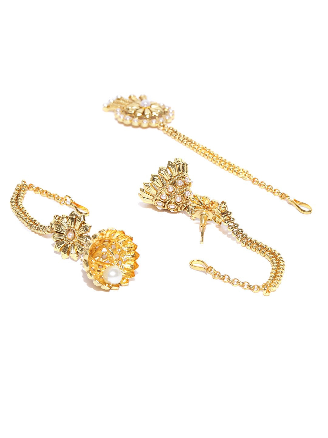 2 Gold-Plated Pearls Necklaces With Jhumki & Maangtika
