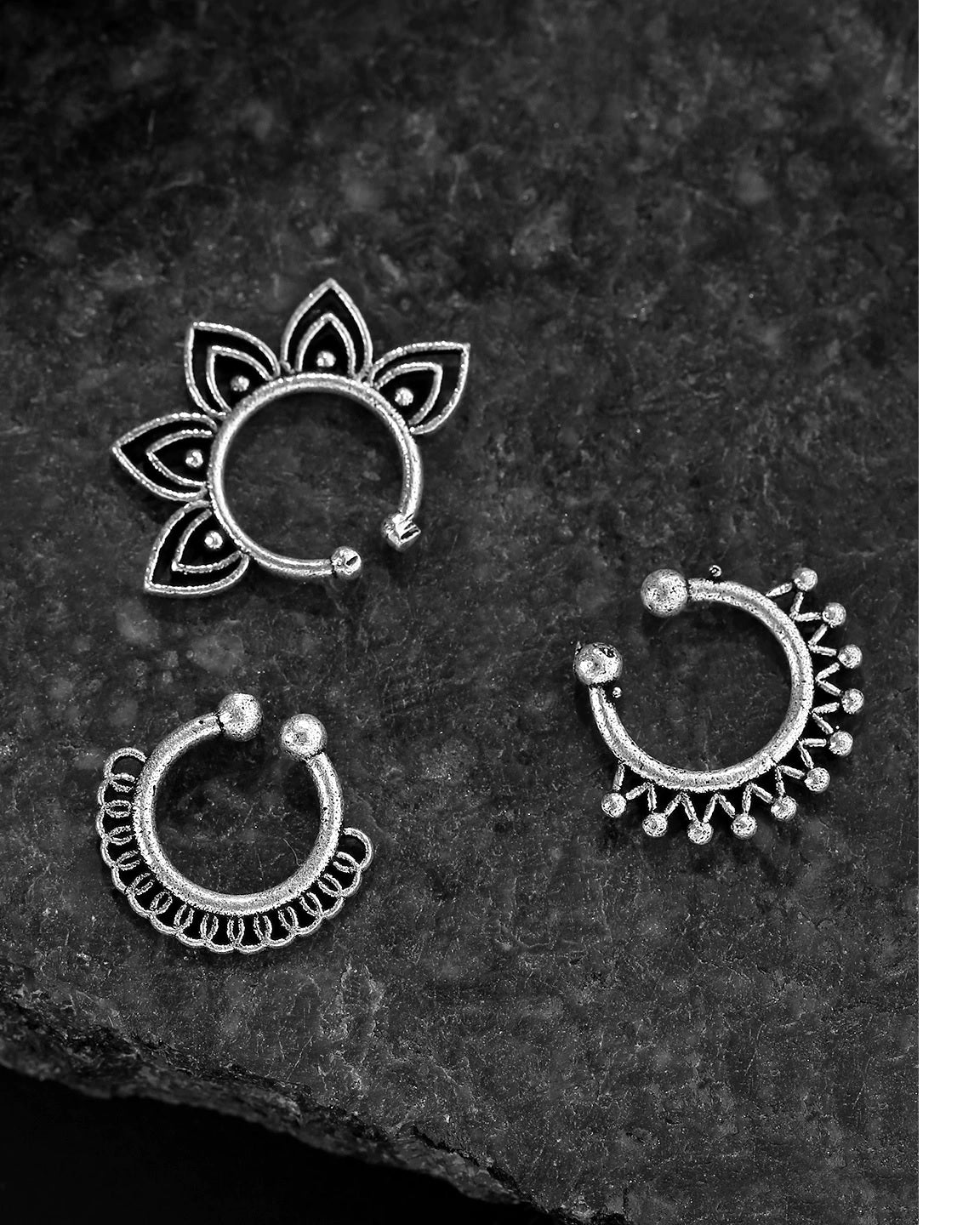 Set Of 4 Oxidised Silver-Plated Septum Nosepins