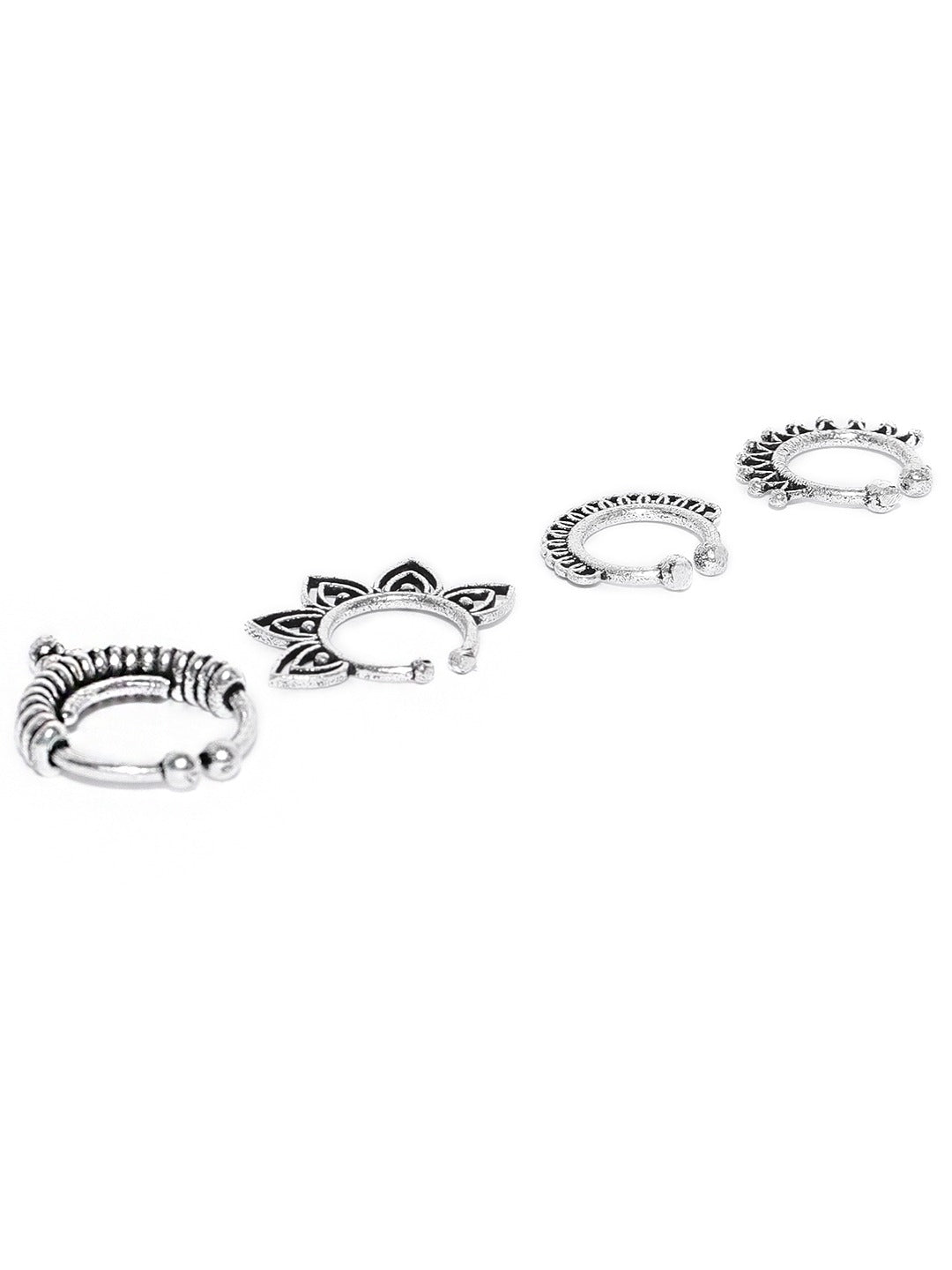 Set Of 4 Oxidised Silver-Plated Septum Nosepins