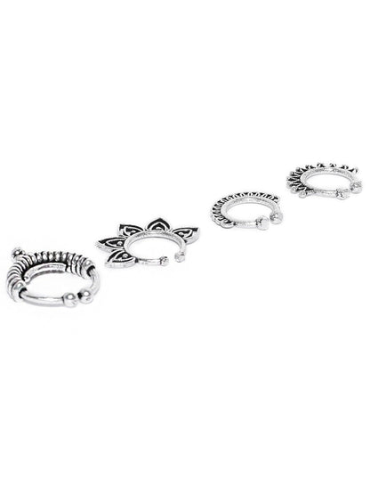 Set Of 4 Oxidised Silver-Plated Septum Nosepins