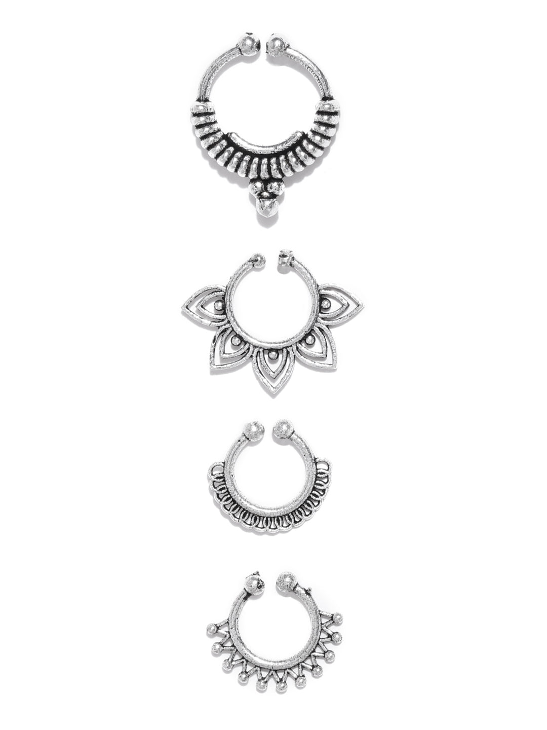 Set Of 4 Oxidised Silver-Plated Septum Nosepins