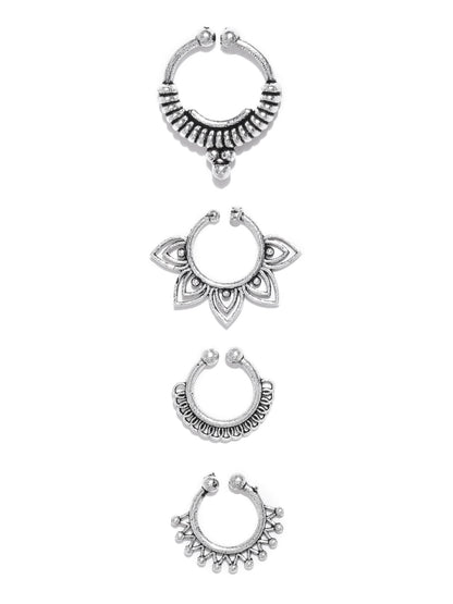 Set Of 4 Oxidised Silver-Plated Septum Nosepins