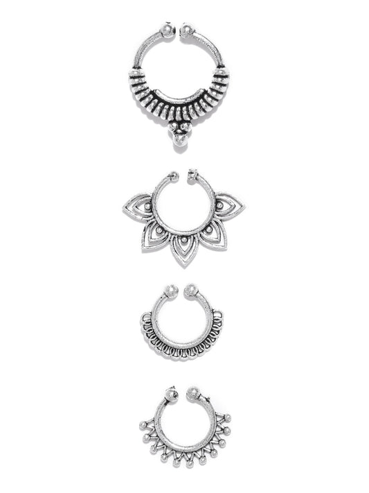 Set Of 4 Oxidised Silver-Plated Septum Nosepins